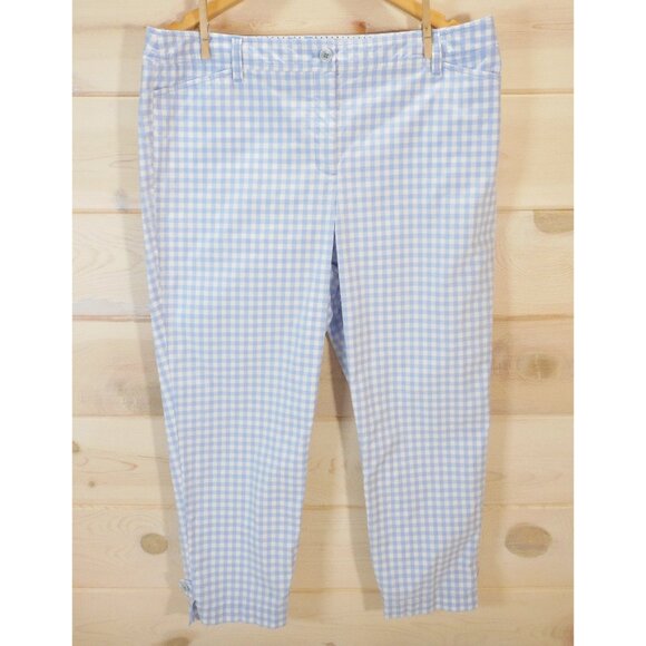 Talbots Women's size 16 Perfect Crop Pant Gingham Check Pastel Blue White - Picture 1 of 12